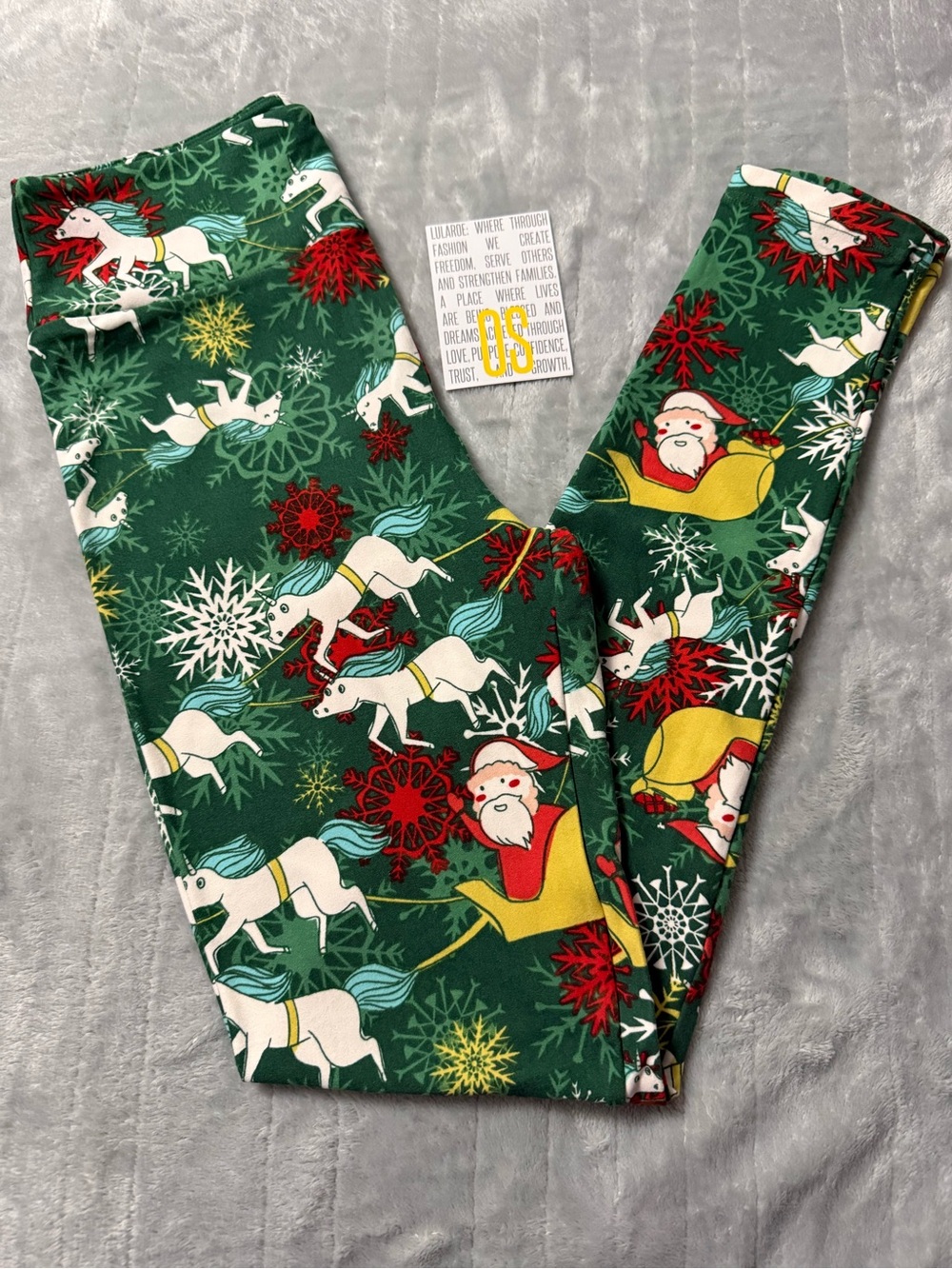 New OS Lularoe Christmas Actual unicorn reindeer with Santa sleigh leggings
